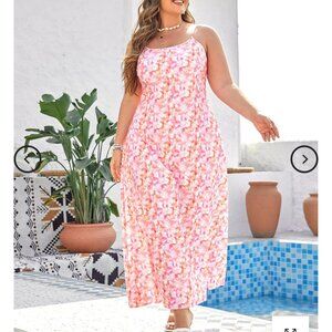 Plus Pink Floral Spaghetti Strap Maxi Dress 14/16-1XL